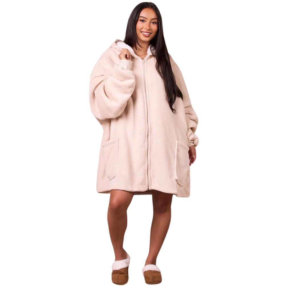 Sienna Natural Sherpa Fleece Zip Up Oversized Hoodie Blanket Image 1