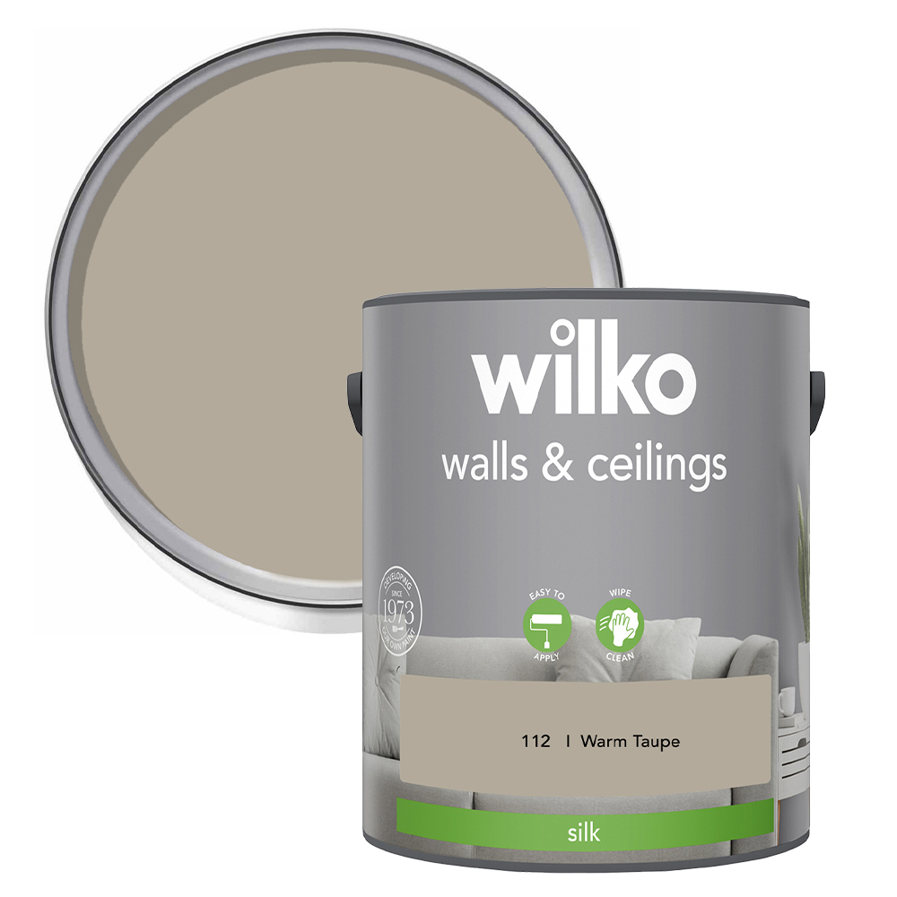 Wilko Walls & Ceilings Warm Taupe Silk Emulsion Paint 5L Image 1