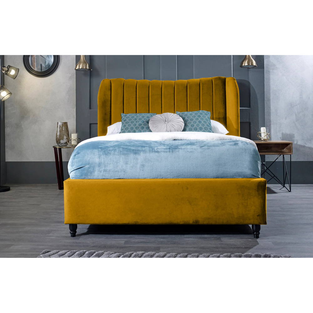 Eleganza Home Carli Double Mustard Plush Velvet Bed Frame with Lined Headboard Image 3
