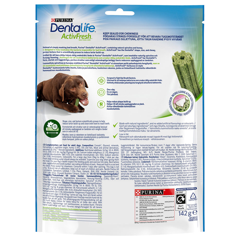 Purina Dentalife ActivFresh Large Dog Sticks 4 Pack Image 2
