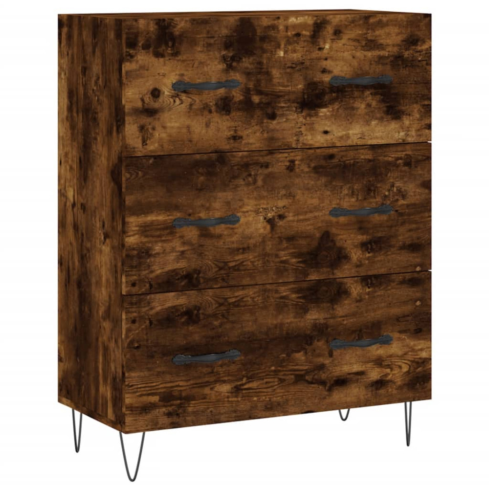 vidaXL 3 Drawer Smoked Oak Sideboard with Metal Legs Image 2