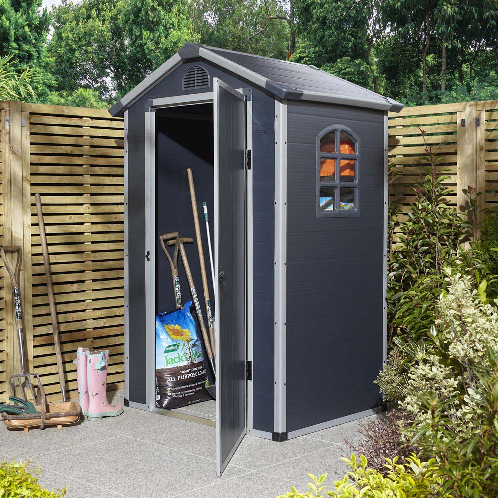Rowlinson 4 x 3ft Dark Grey Airevale Plastic Garden Shed Image 2
