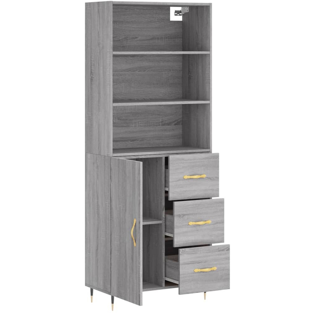 vidaXL Single Door 3 Drawer 3 Shelf Grey Sonoma Tall Highboard Image 4