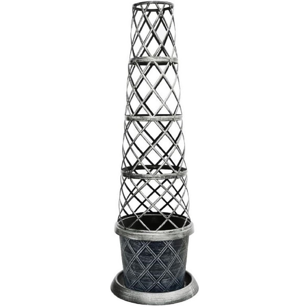 Garden Gear Black and Silver Plastic Tower Pot with Saucer 42cm Image 1