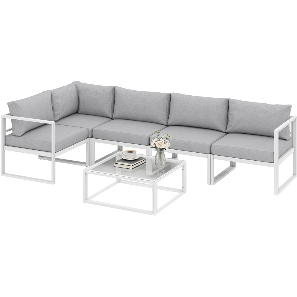 Outsunny 6 Seater Light Grey Aluminium Garden Lounge Set with Cushion Image 2