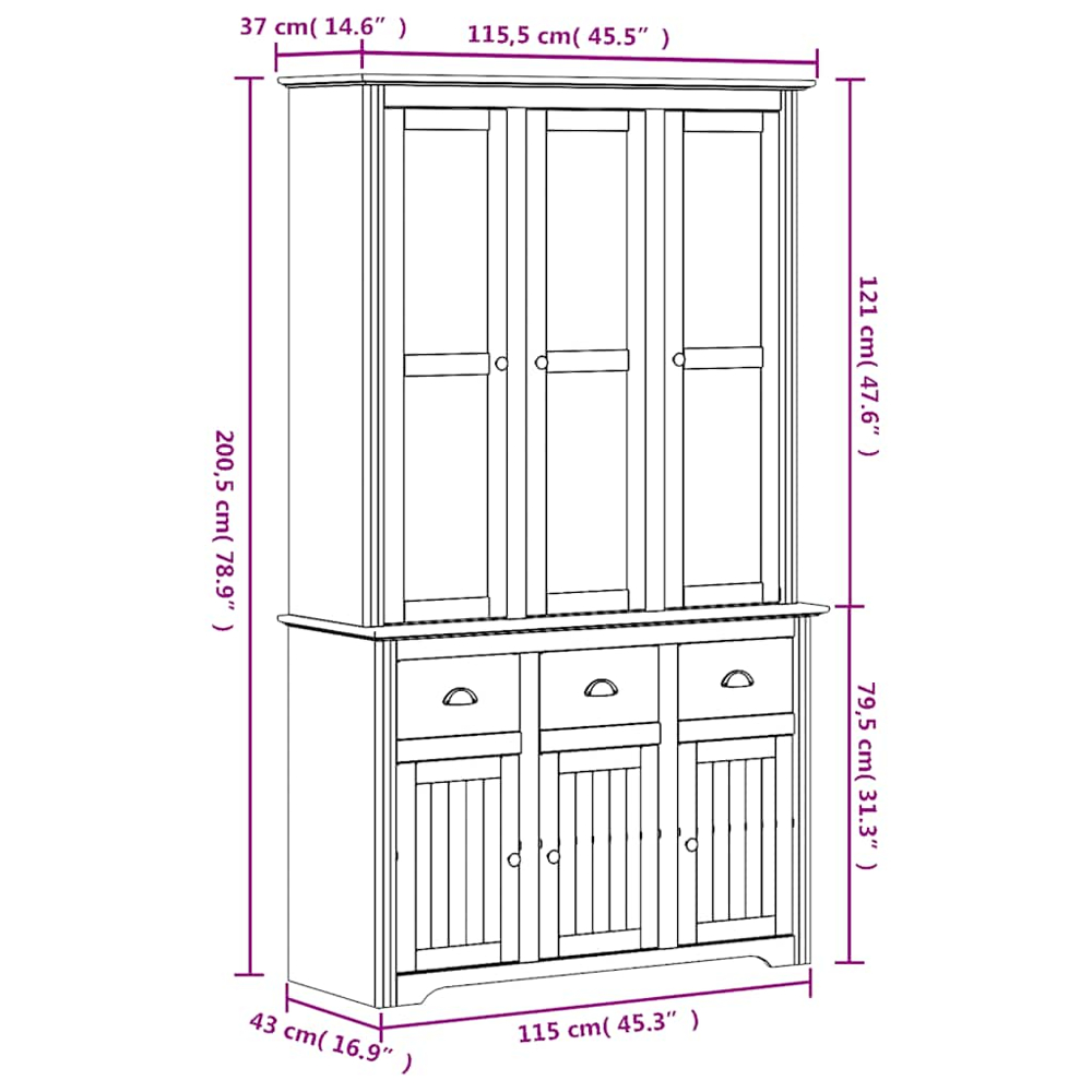vidaXL 6 Door 3 Drawer White Pine Wood Highboard Image 9