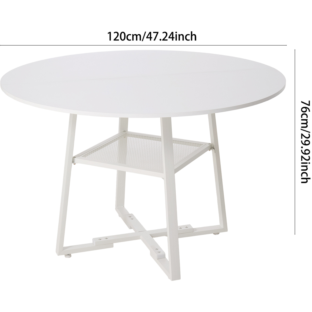 Living and Home 4 Seater White Round Dining Table with Storage Shelf Image 9