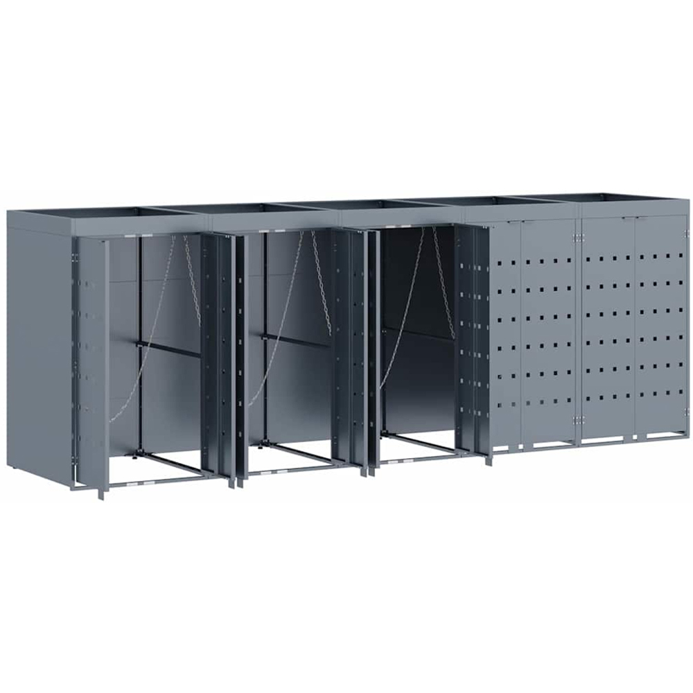 vidaXL Light Grey 5 Wheelie Bin Storage Shed with Planter Roof Image 4