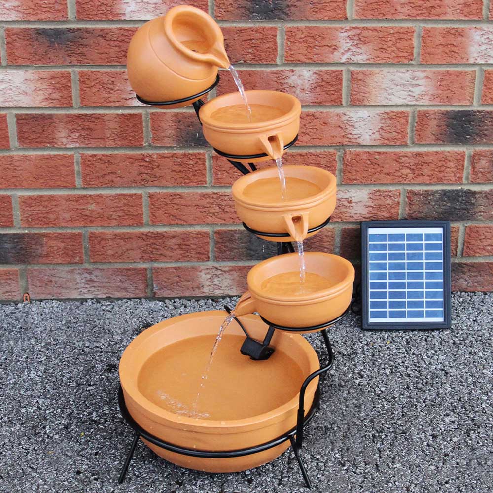 Monster Shop 4 Tier Terracotta Solar Water Feature Image 2