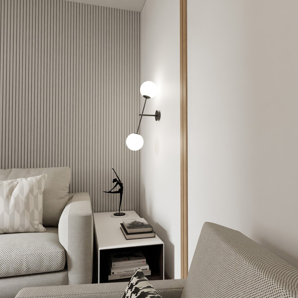 Emibig Linear 2 Light White Shade Black Wall Lamp Image 3