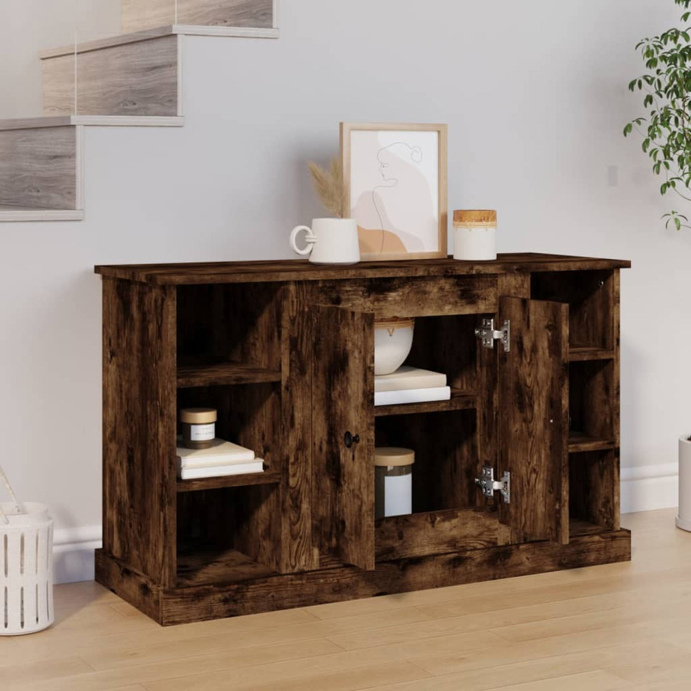 vidaXL 2 Door 6 Shelf Smoked Oak Sideboard Image 3