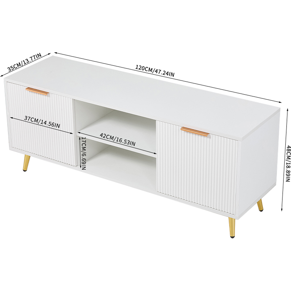 Living and Home 2 Door 2 Shelf White Ribbed and Gold-Toned Feet TV Stand Image 9