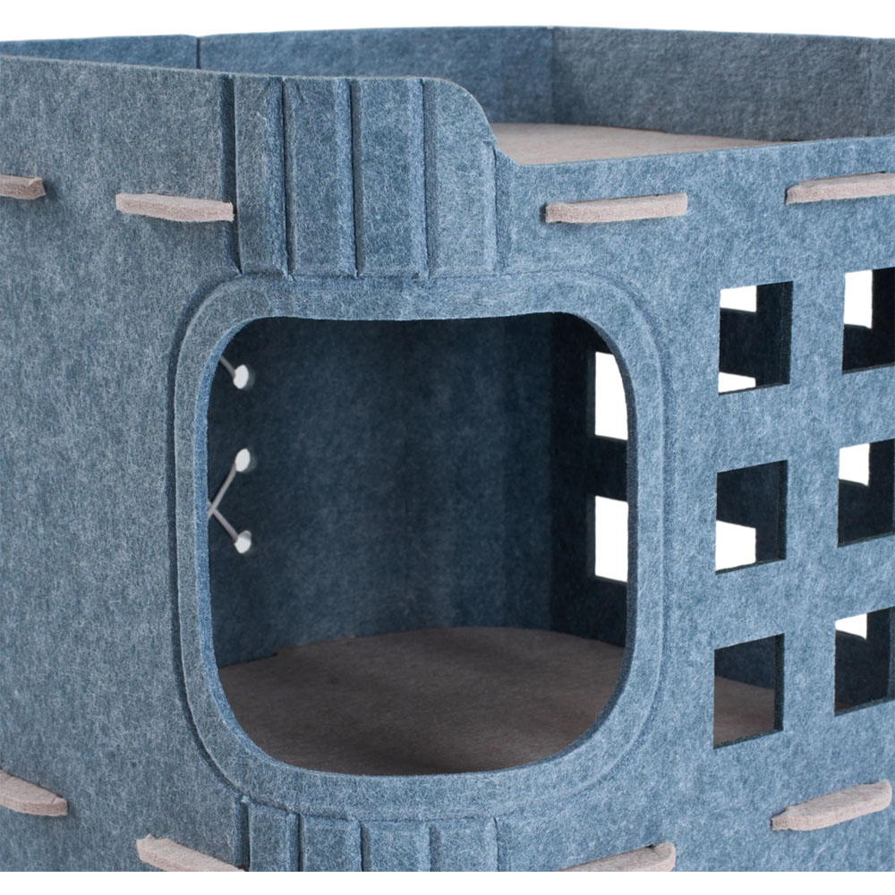 H&O Direct 3-Tier Grey Felt Cat House with Hanging Fluffy Ball Image 4