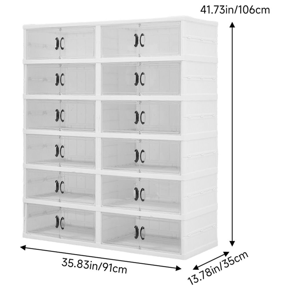 H&O Direct 12 Shelf Magnetic Door Foldable Transparent Shoe Storage Box Image 6
