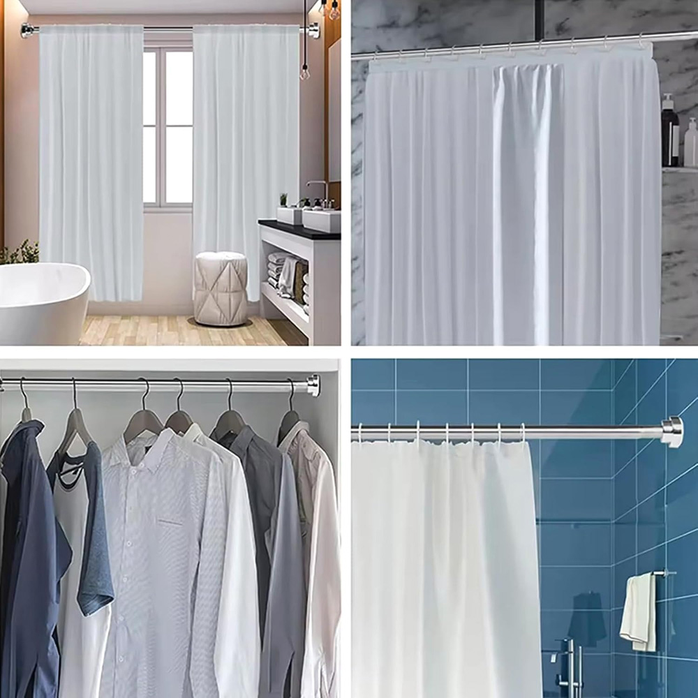 ATEK 125-220cm Adjustable Chrome Telescopic Shower Curtain Rail Image 3