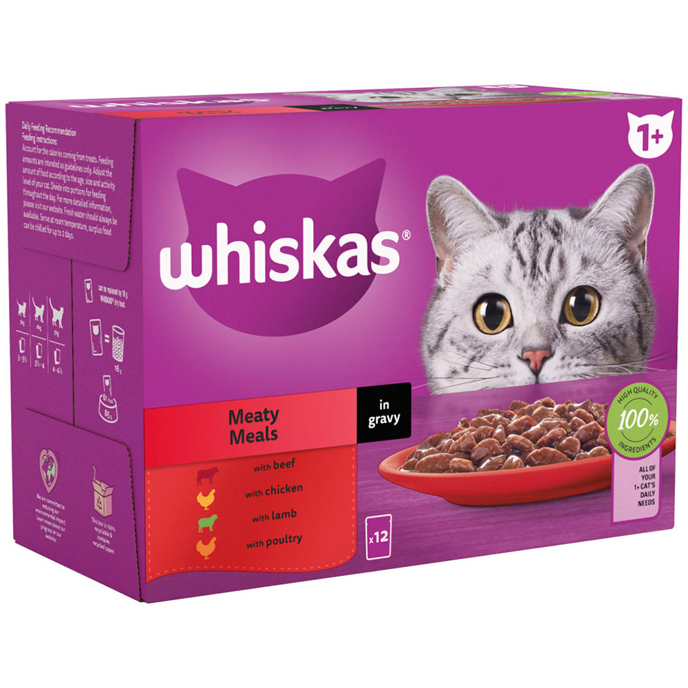 Whiskas Meaty Meals Selection in Gravy Adult Wet Cat Food Pouches 85g Case of 4 x 12 Pack Image 3
