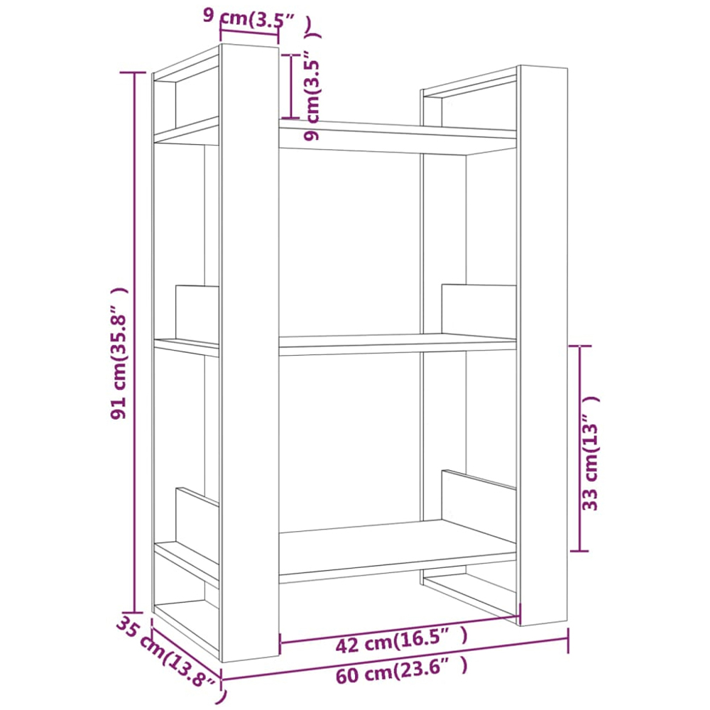 vidaXL 3 Shelf White Solid Pine Wood Bookcase Image 9