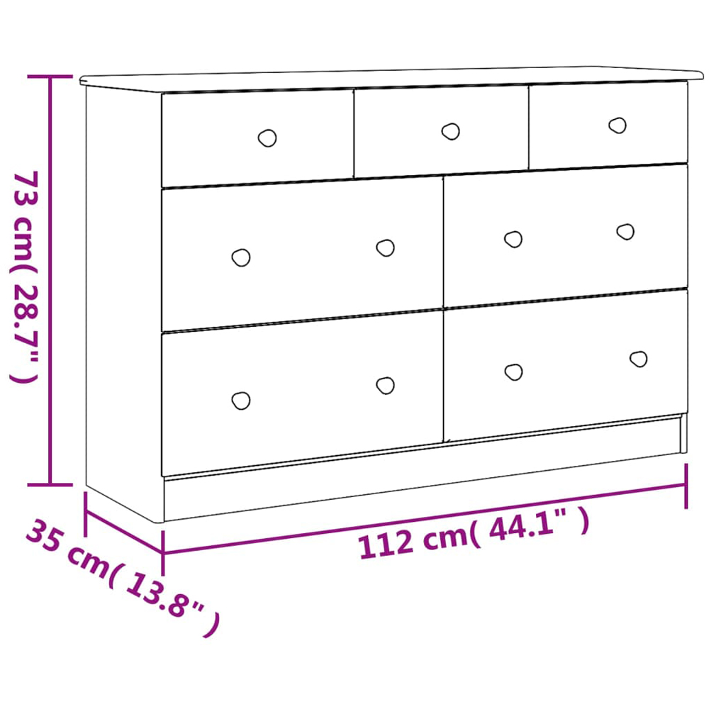 vidaXL 7 Drawer White Pine Wood Chest of Drawers Image 6