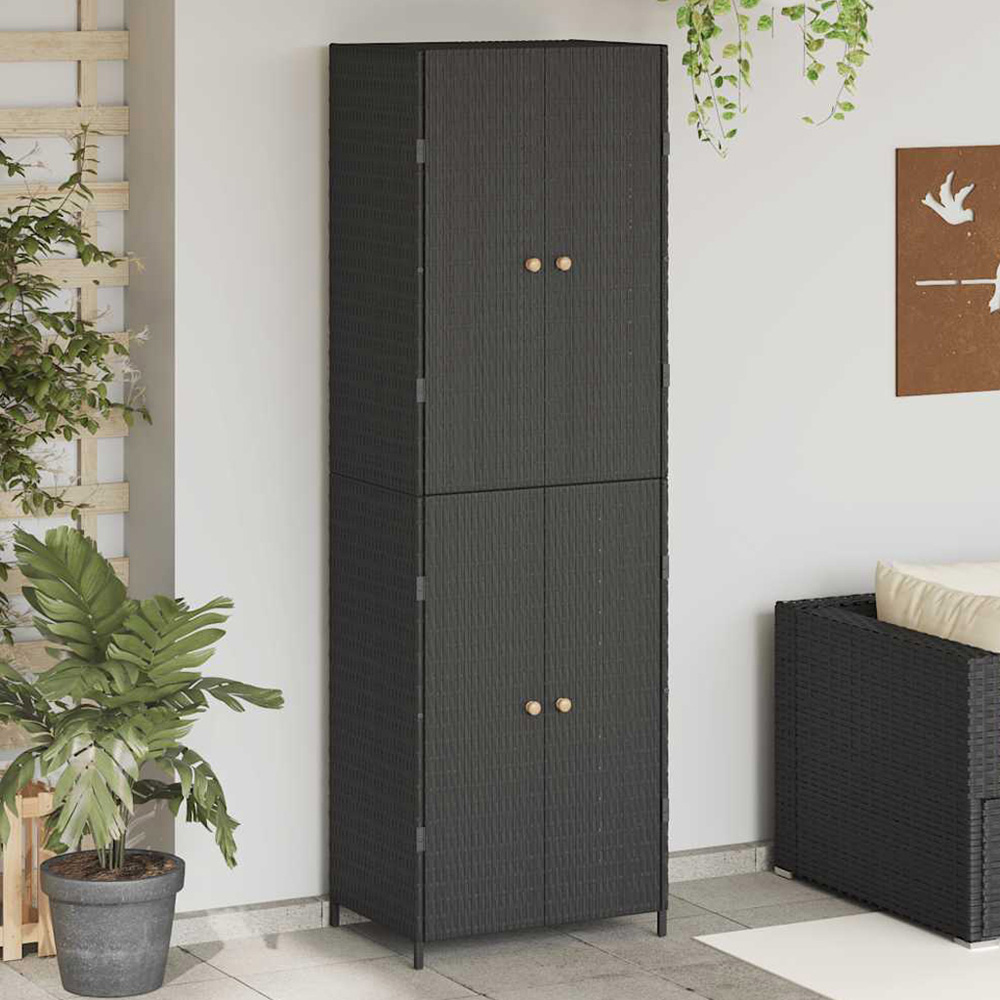 vidaXL 4 Shelf Black Polyrattan Garden Storage Cabinet Image 1