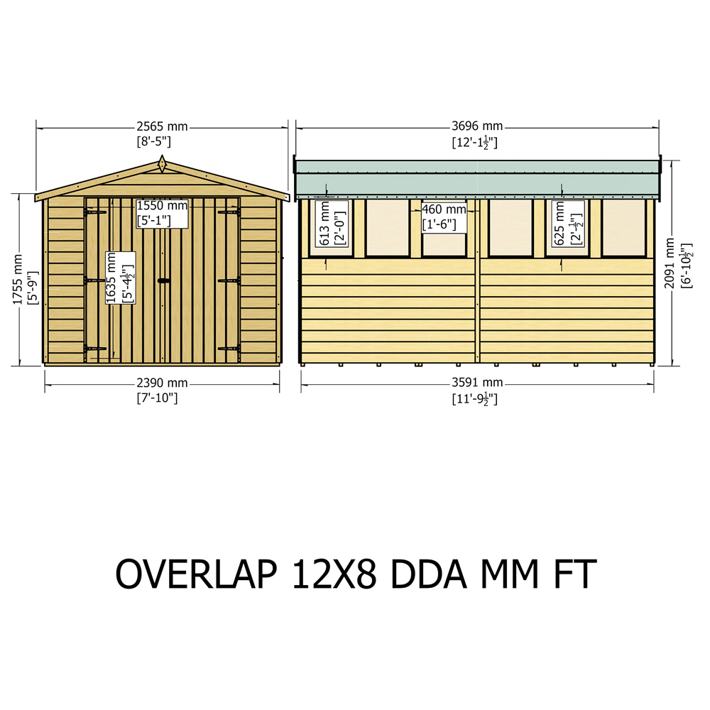 Shire 12 x 8ft Double Door Dip Treated Overlap Apex Shed Image 4
