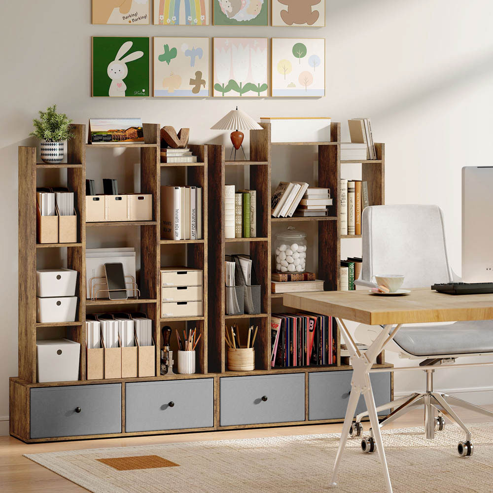 Portland 2 Drawer 12 Shelf Rustic Brown Bookcase Image 3