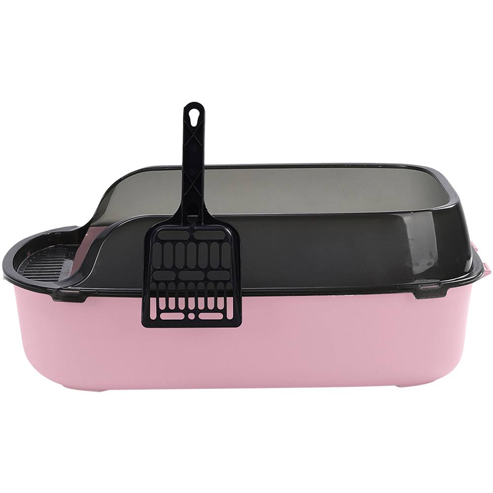 H&O Direct Extra Large High Sides Pink Cat Litter Box with Scoop Image 3