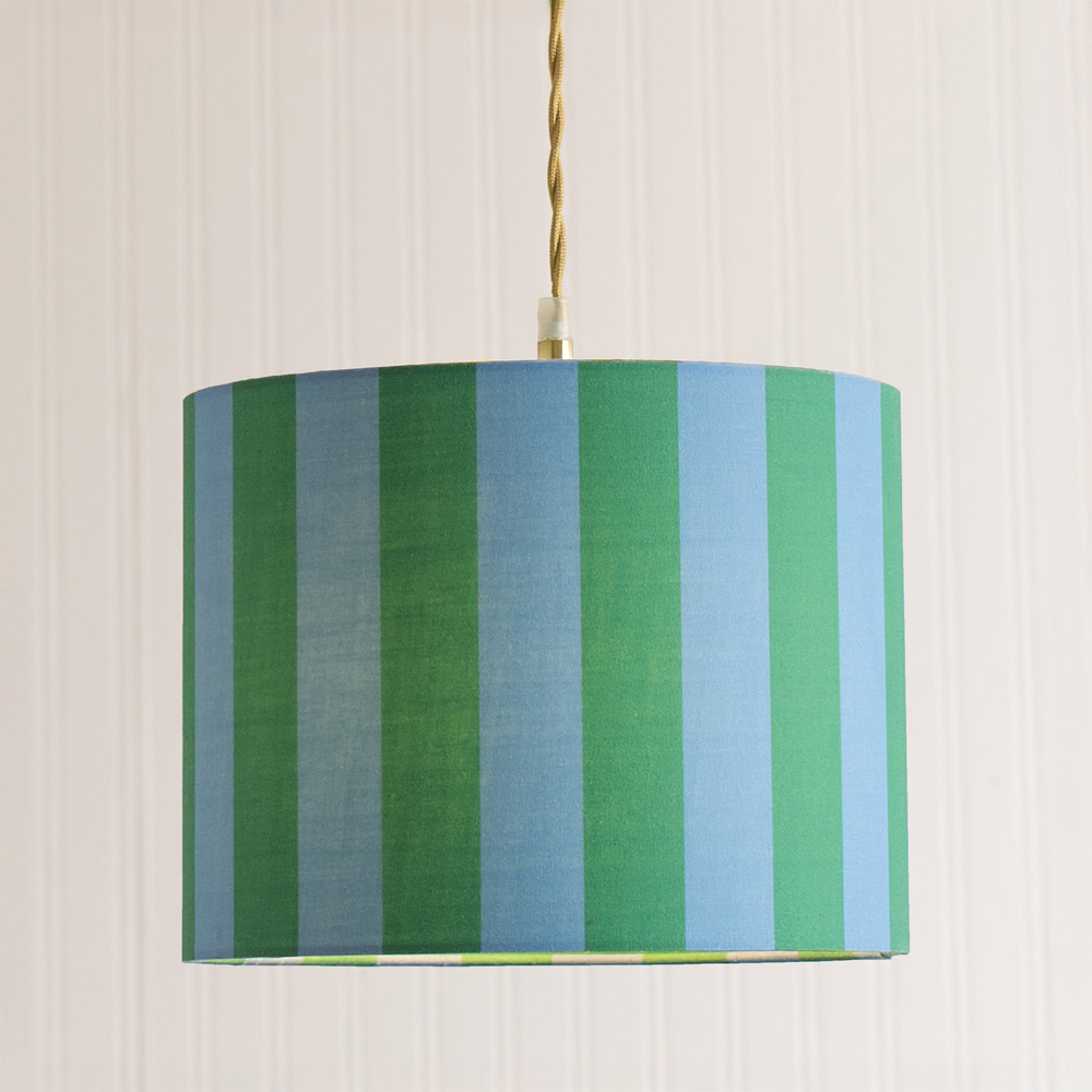 ValueLights Callie Colour Clash Large Blue and Green Stripe Fabric Drum Lamp Shade Image 4