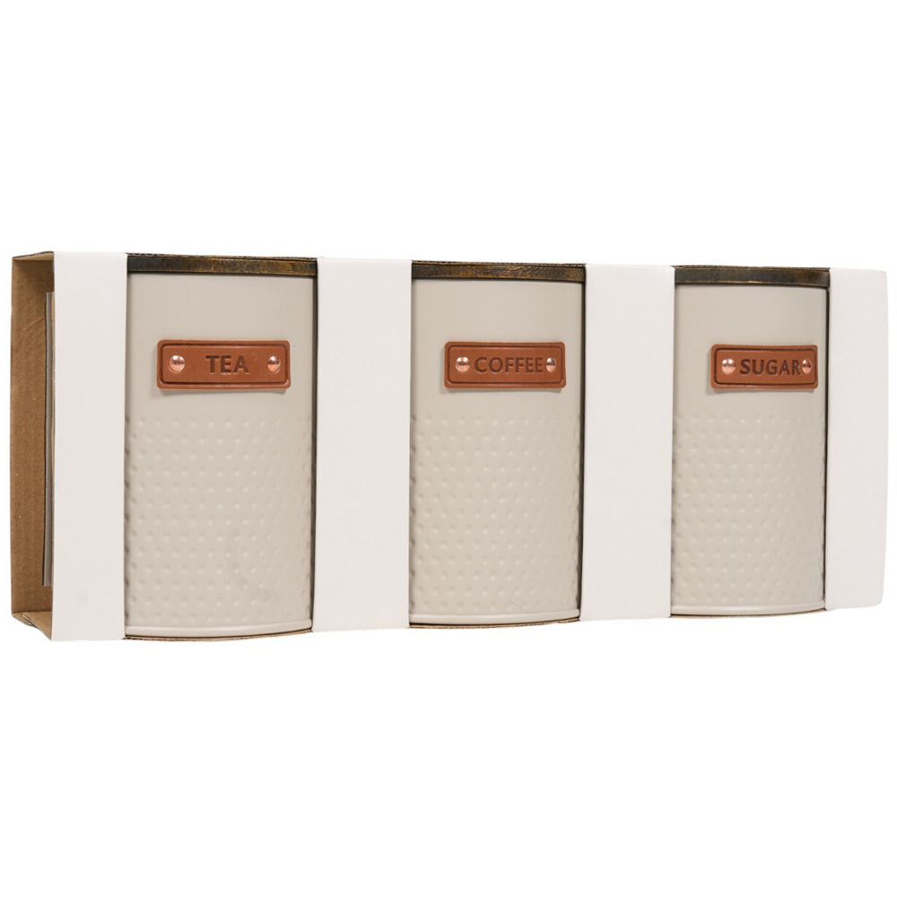 Set of 3 Round Embossed Canisters Greige Image 2