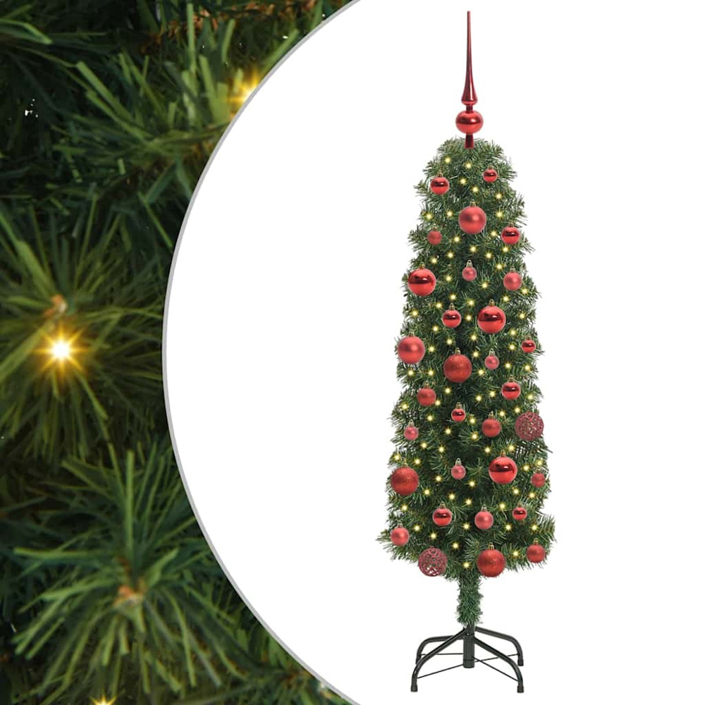 vidaXL Green Artificial Christmas Tree with Pinecones LEDs Red Decoration Ornaments 5ft Image 2