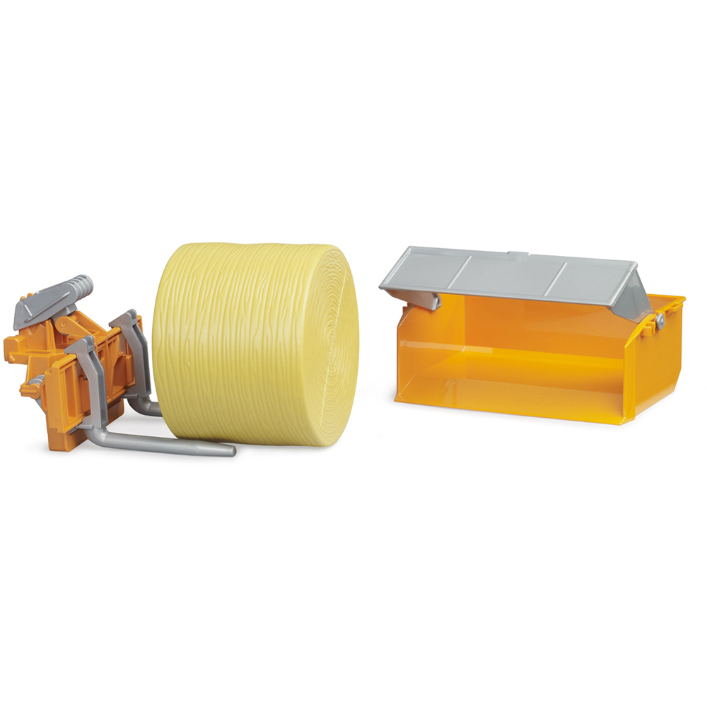 Bruder Kids Tractor Loading Box Accessory Set with Forks and Round Bale Image 4