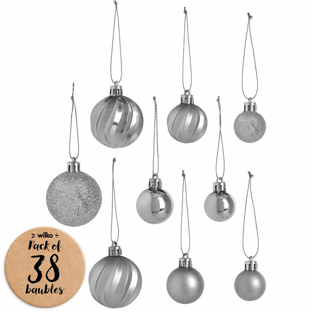 Wilko Glitters Silver Baubles Large pack Image 1