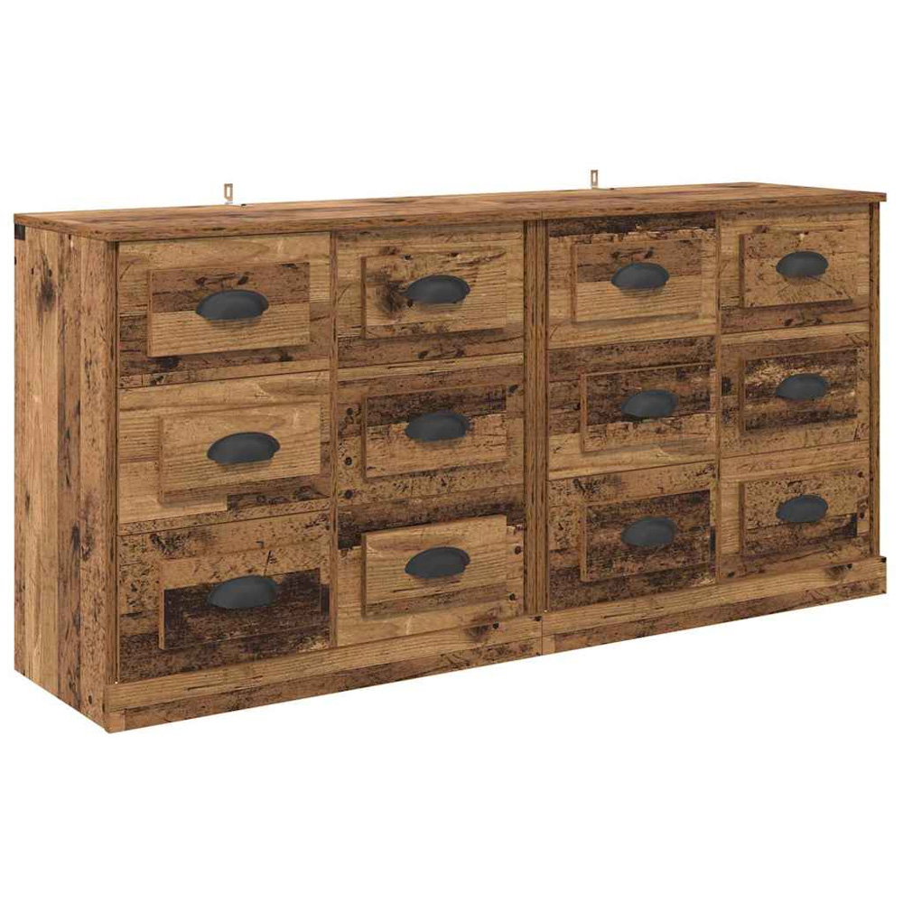 vidaXL 6 Drawer Old Wood Modern Sideboard Set of 2 Image 5