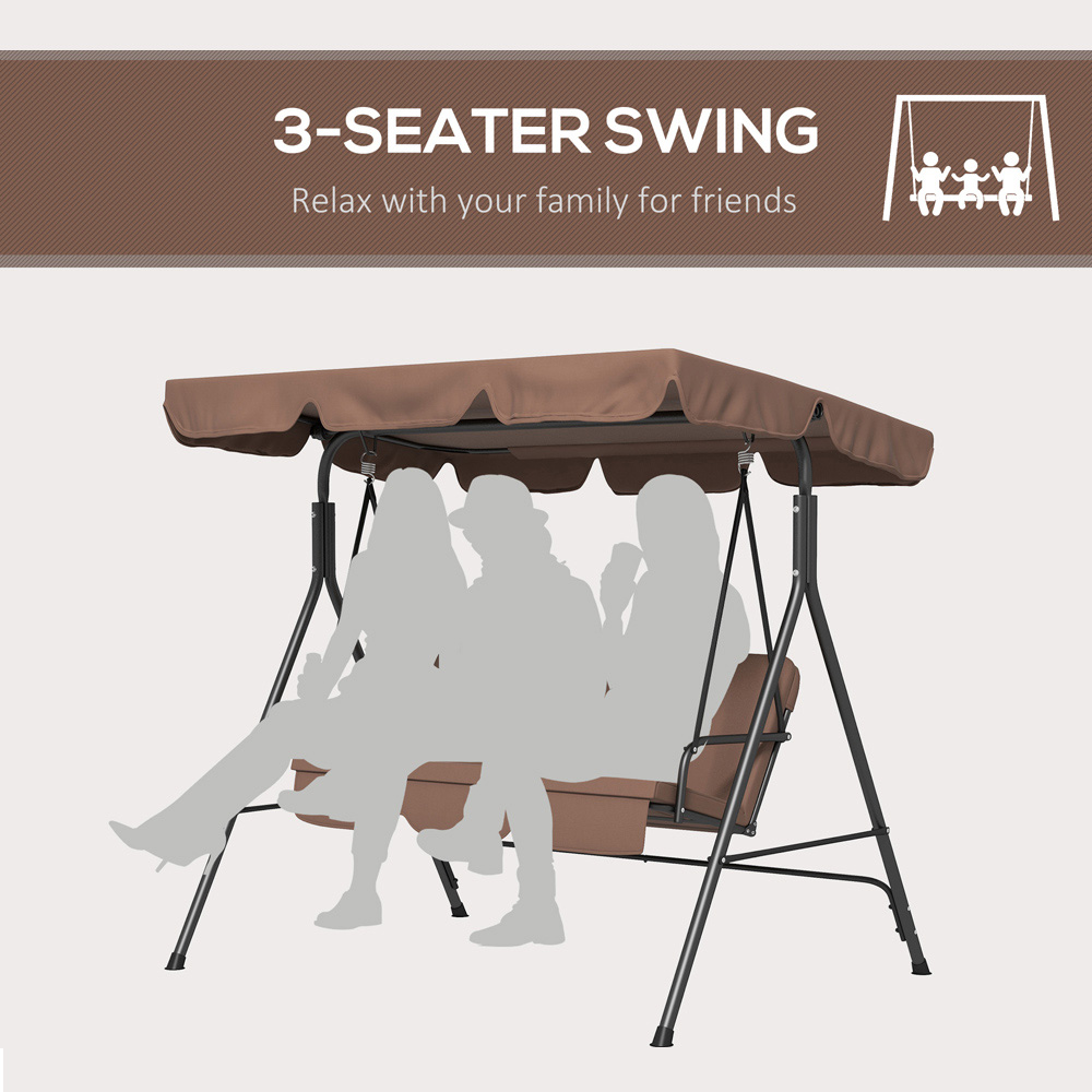 Outsunny 3 Seater Brown Swing Chair with Canopy Image 7