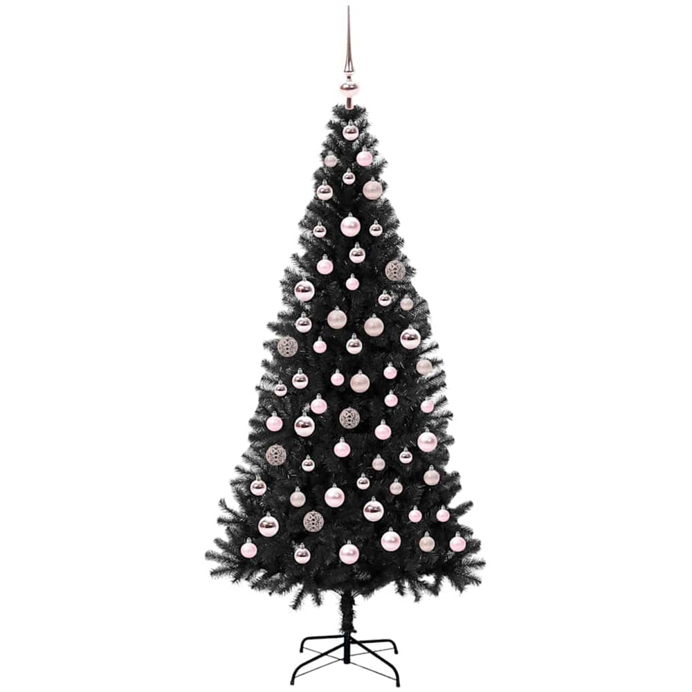 vidaXL Pre-Lit Pink Baubles Black Artificial Christmas Tree 6ft Image 4
