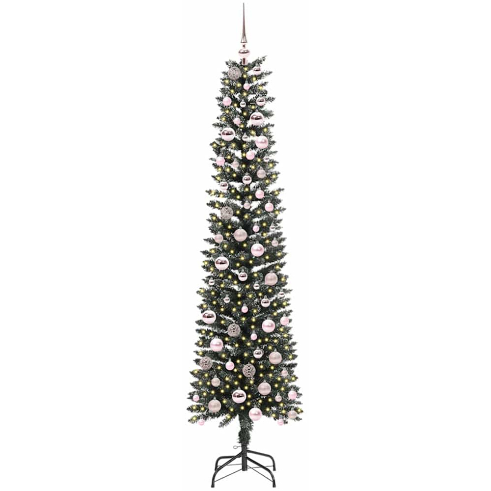 vidaXL Pre-Lit Pink Baubles Green Artificial Christmas Tree 7ft Image 1
