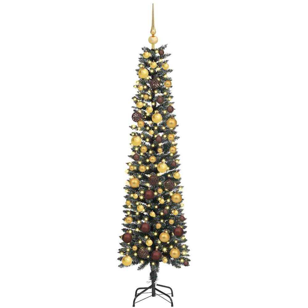 vidaXL Pre-Lit Gold Baubles Green Artificial Christmas Tree 6ft Image 1