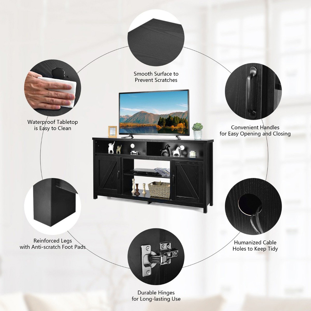 Costway Modern Farmhouse 2 Door Black TV Unit Image 7