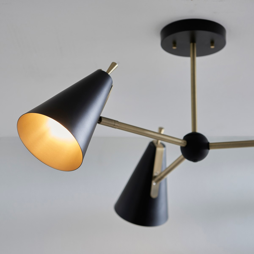 Merano Alta 3 Light Matt Black and Antique Brass Pendant Light Image 4