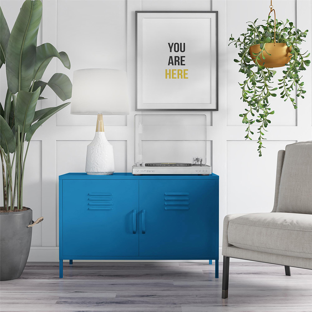 Novogratz Cache 2 Door 2 Shelf Blue Metal Locker Accent Cabinet Image 8