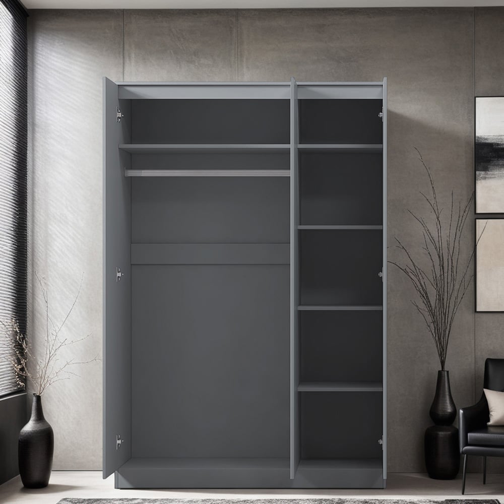 FWStyle Stora 3 Door Matt Grey Wardrobe Image 4