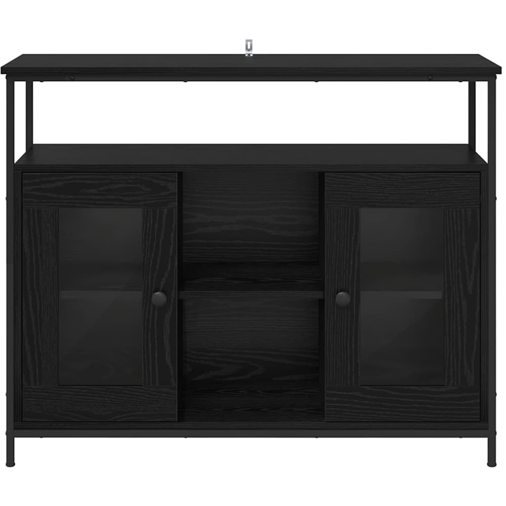 vidaXL 2 Glass Door 3 Shelf Black Oak Sideboard Image 4