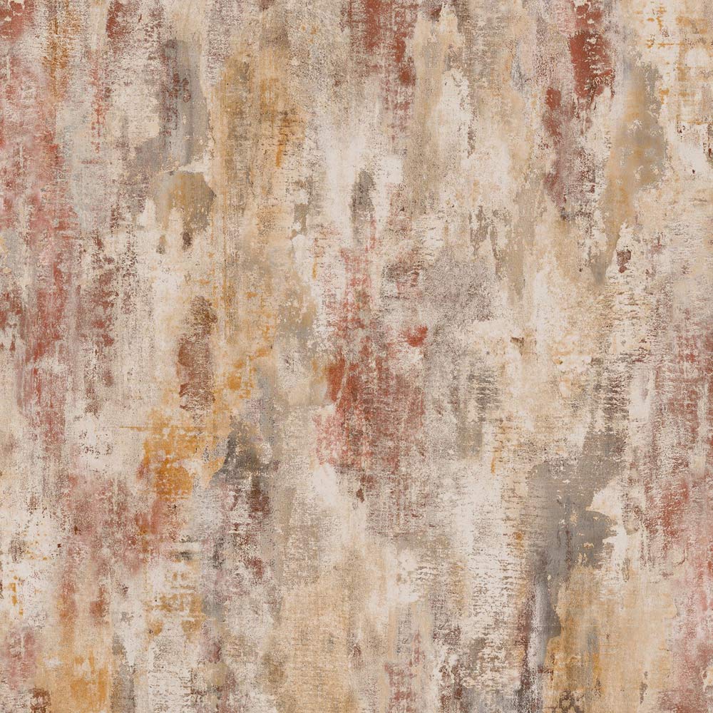 Grandeco Red and Neutral Bosa Distressed Shimmer Rustic Artisan Plaster Effect Wallpaper Image