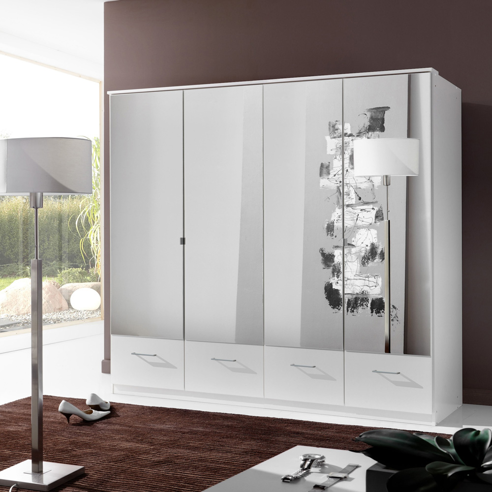 TJ'S Sligo 4 Door 4 Drawer White Wardrobe with Mirror Image 4