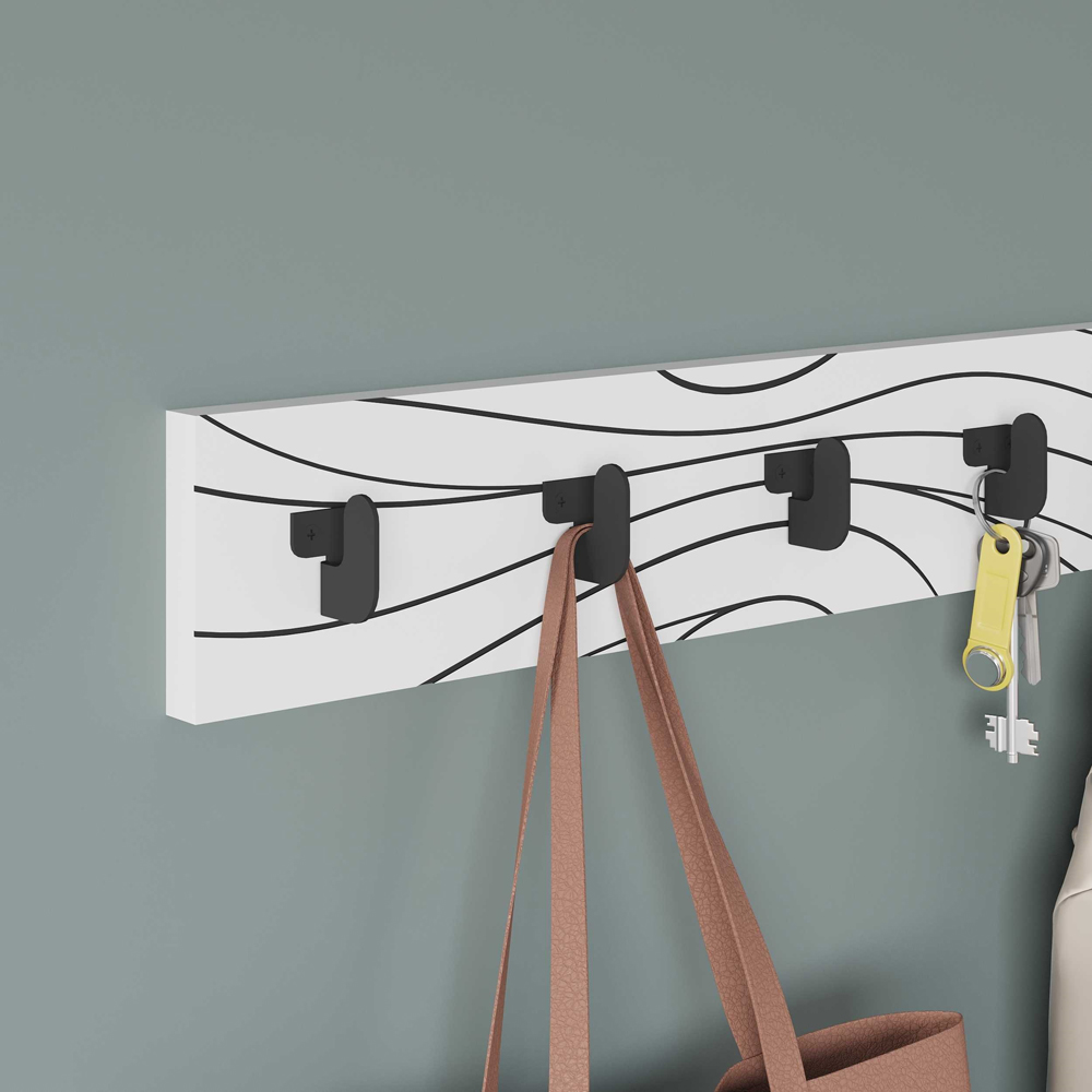 Decortie Flow 6 Metal Hook White and Black Modern Wall Hanger Image 3