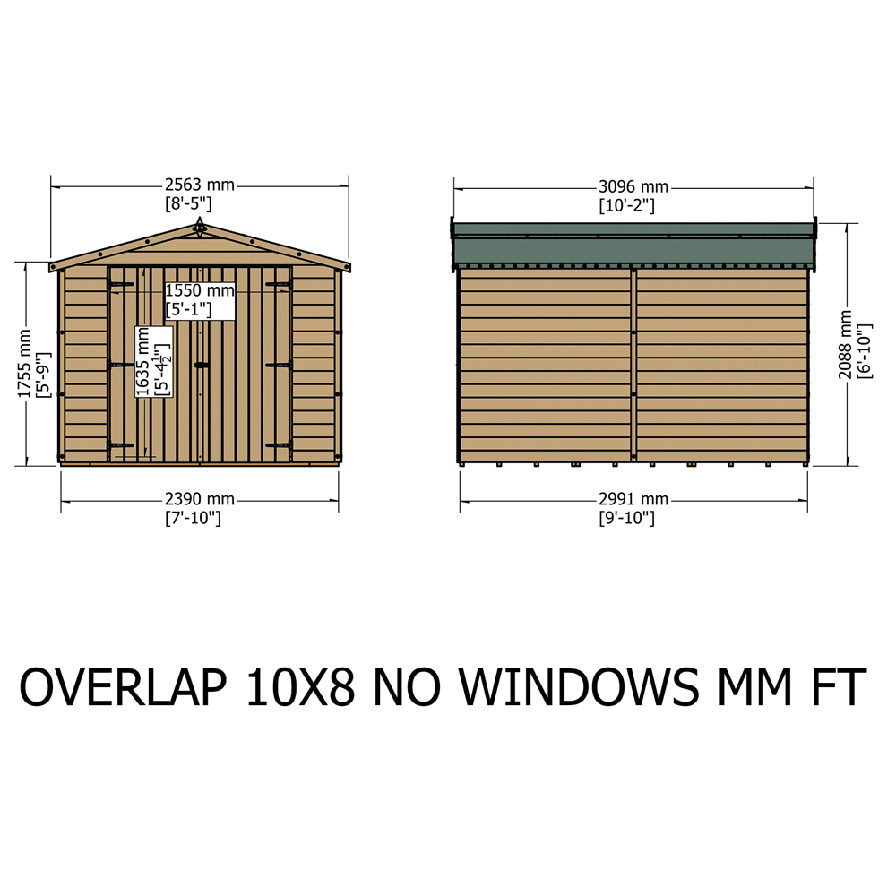 Shire 10 x 8ft Double Door Dip Treated Overlap Apex Shed Image 4