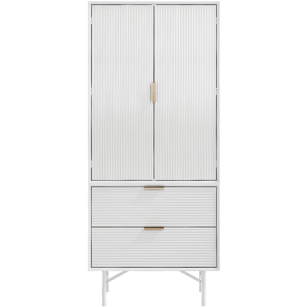 H&O Direct 2 Door 2 Drawer White Striped Wardrobe Cabinet with Hanging Rail Image 2