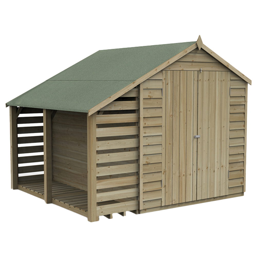 Forest Garden 6 x 8ft Double Door Pressure Treated Overlap Apex Shed with Lean To Image 1