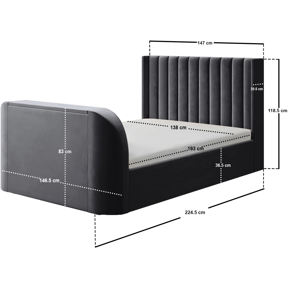 Flair Fallon King Size Grey Velvet TV Side Lift Ottoman Bed Image 7
