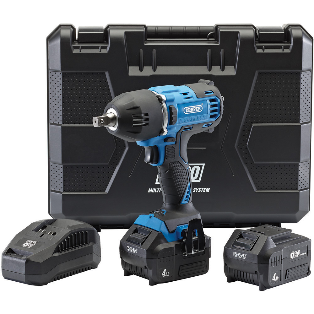 Draper D20 20V Brushless Mid-Torque Impact Wrench with Batteries and Charger Image 1
