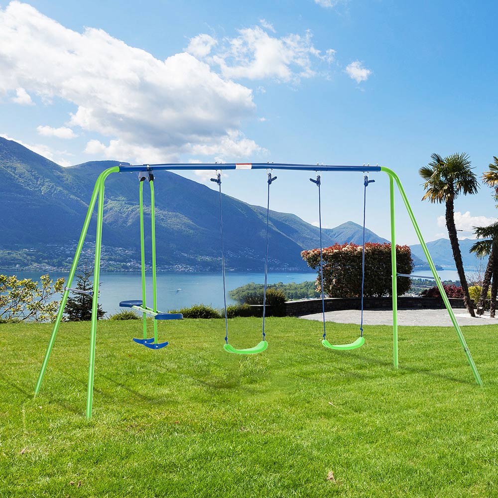 Outsunny Kids Blue and Green Metal Swing Set Image 2